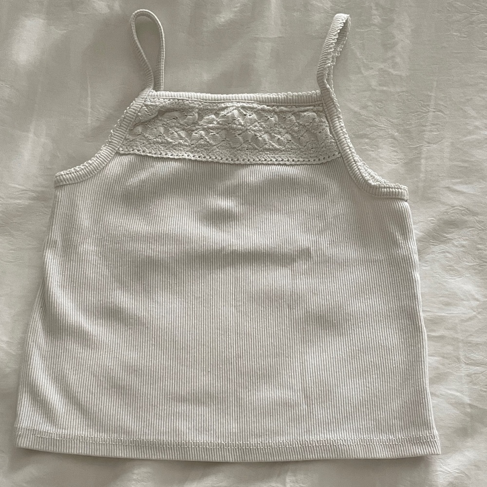 Zara Girl 10White Ribbed Lace-Trim Cami Tank
